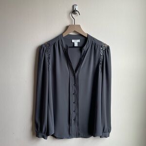 Loft Grey Long Sleeve Button Down Blouse